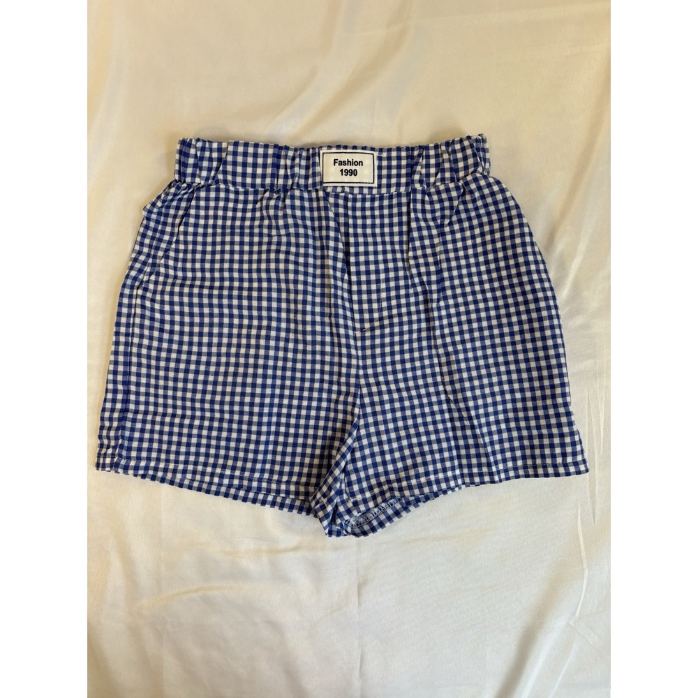 Fashion 1990 Juniors Sm Blue Check Knit Shorts Summer Essential Everyday Classic